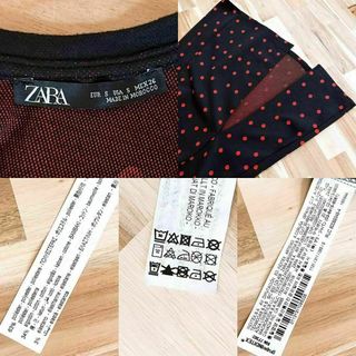 【ザラ】ZARA ドット柄 水玉 ニット ワンピース スリット S 黒×赤 【ザラ】ZARA ドット柄 水玉 ニット ワンピース スリット S 黒×赤