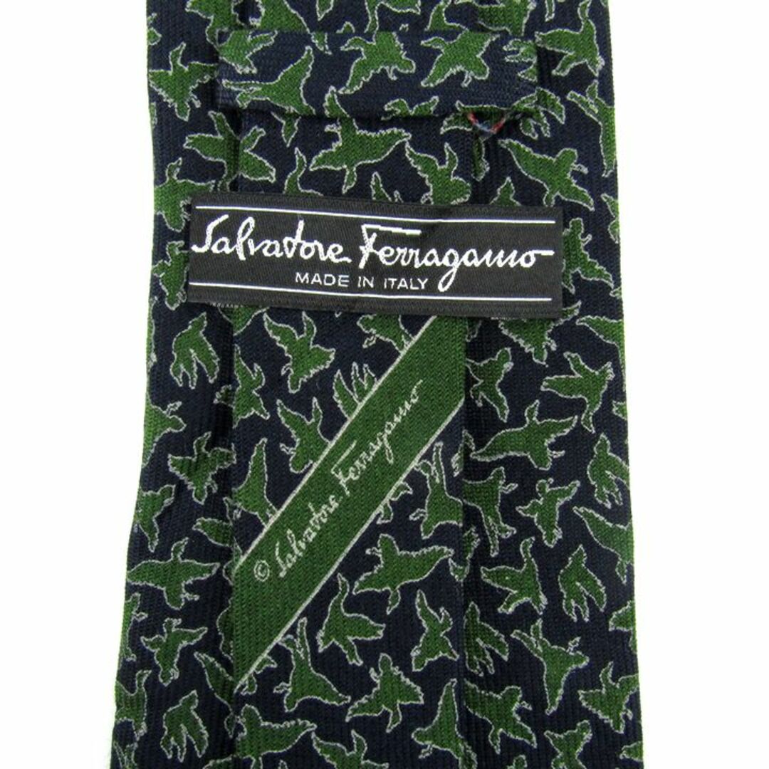 Salvatore Ferragamo(サルヴァトーレフェラガモ)のサルヴァトーレフェラガモ ブランドネクタイ 動物柄 鳥柄 ウール イタリア製 メンズ ネイビー Salvatore Ferragamo メンズのファッション小物(ネクタイ)の商品写真