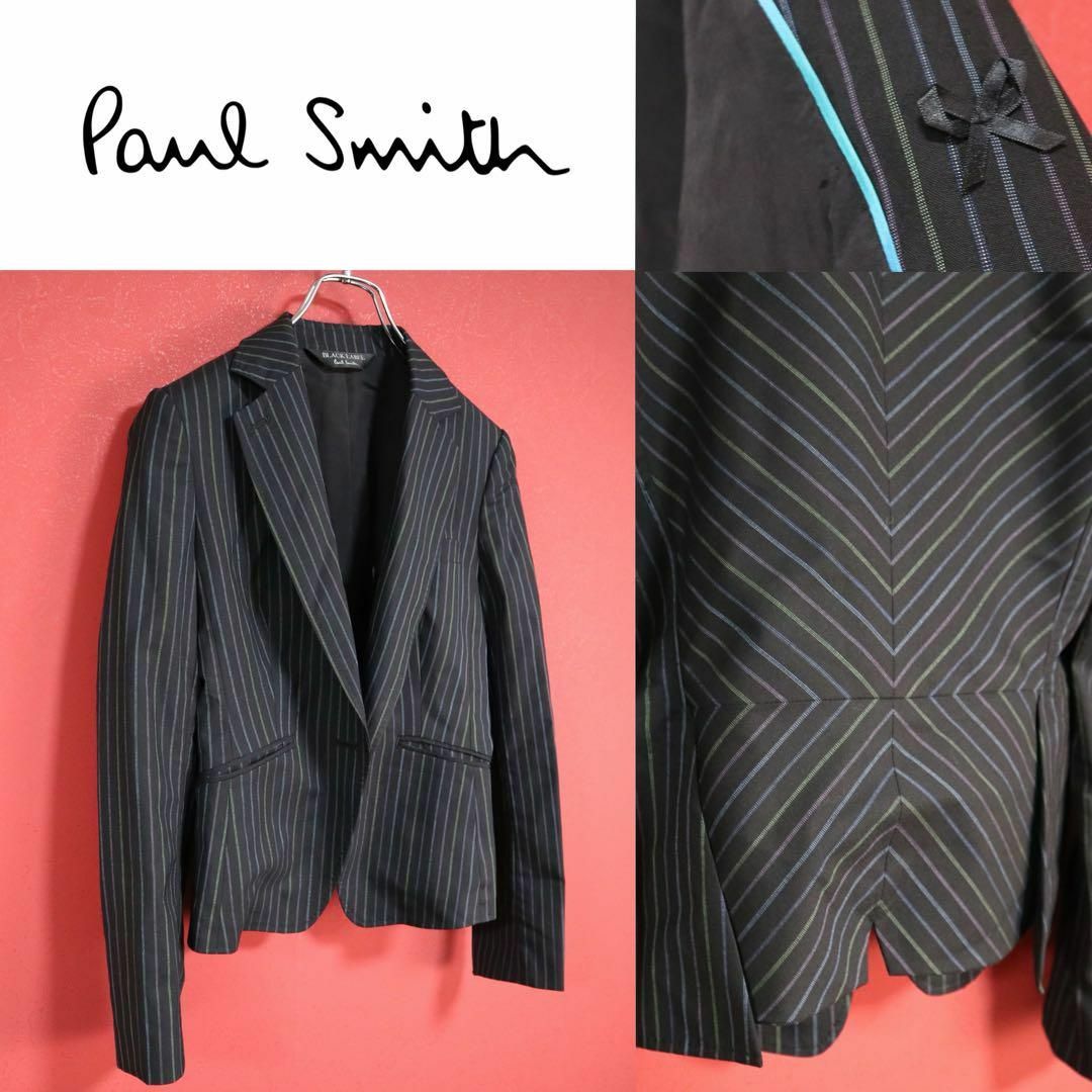 Paul Smith(ポールスミス)の【希少】Paul Smith マルチカラー ストライプ柄 変形デザイン JKT レディースのジャケット/アウター(テーラードジャケット)の商品写真