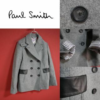 ポールスミス(Paul Smith)の【極美品】Paul Smith レザー 切り替え 裏地総柄 ウール Pコート(ピーコート)