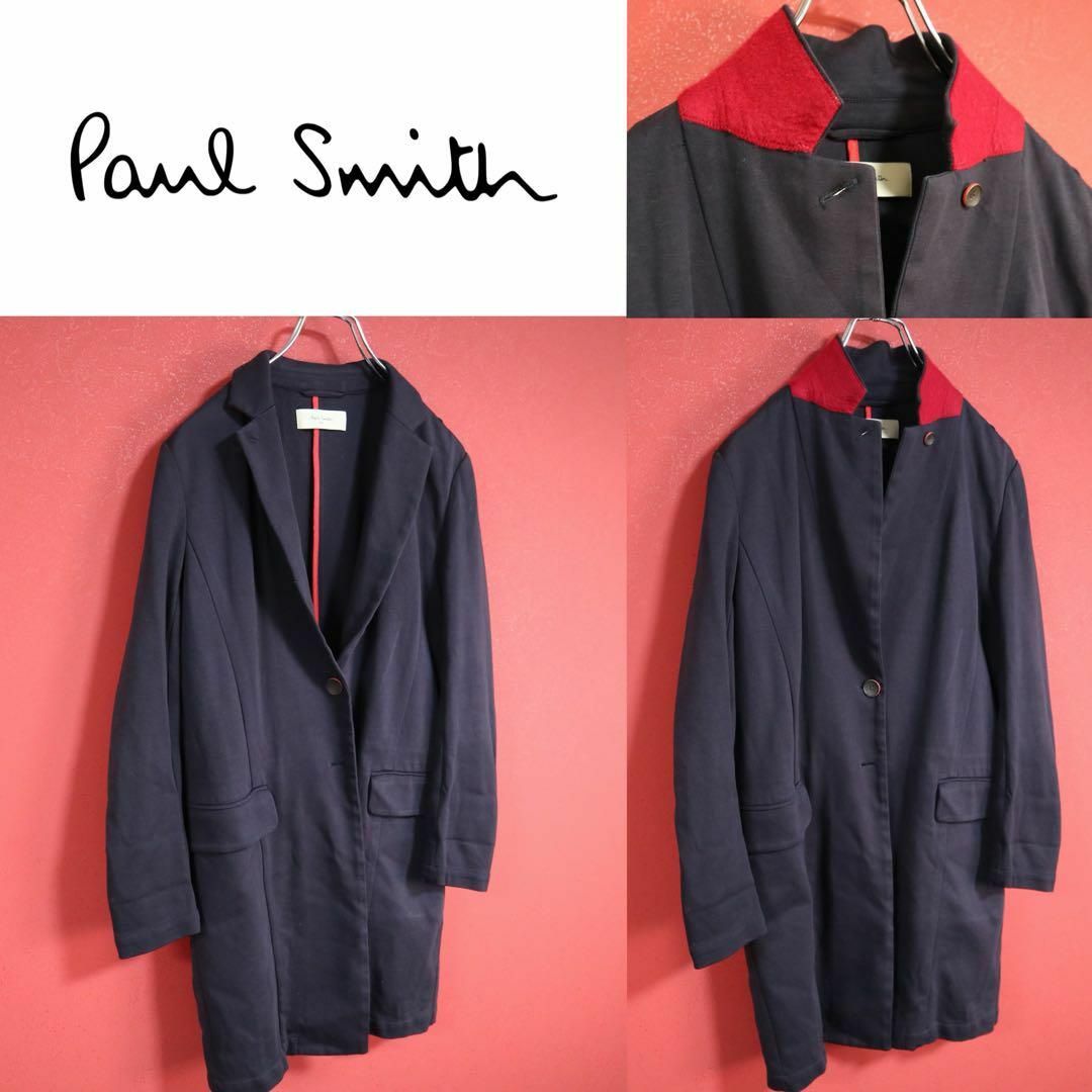 Paul Smith(ポールスミス)の【希少デザイン】Paul Smith 裏地レッドライン 襟切り替え ロングコート レディースのジャケット/アウター(チェスターコート)の商品写真