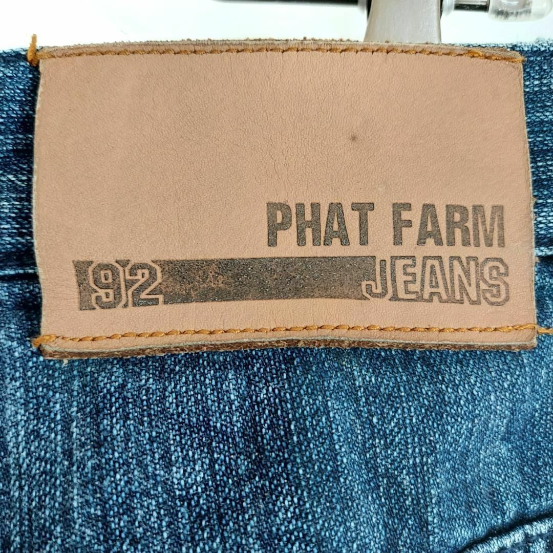 PHATFARM(ファットファーム)のW40 ファットファーム ロゴ刺繍ワイドバギーデニム ボトム ブルー 青 黄色 メンズのパンツ(デニム/ジーンズ)の商品写真