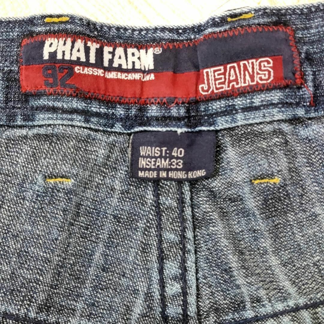 PHATFARM(ファットファーム)のW40 ファットファーム ロゴ刺繍ワイドバギーデニム ボトム ブルー 青 黄色 メンズのパンツ(デニム/ジーンズ)の商品写真