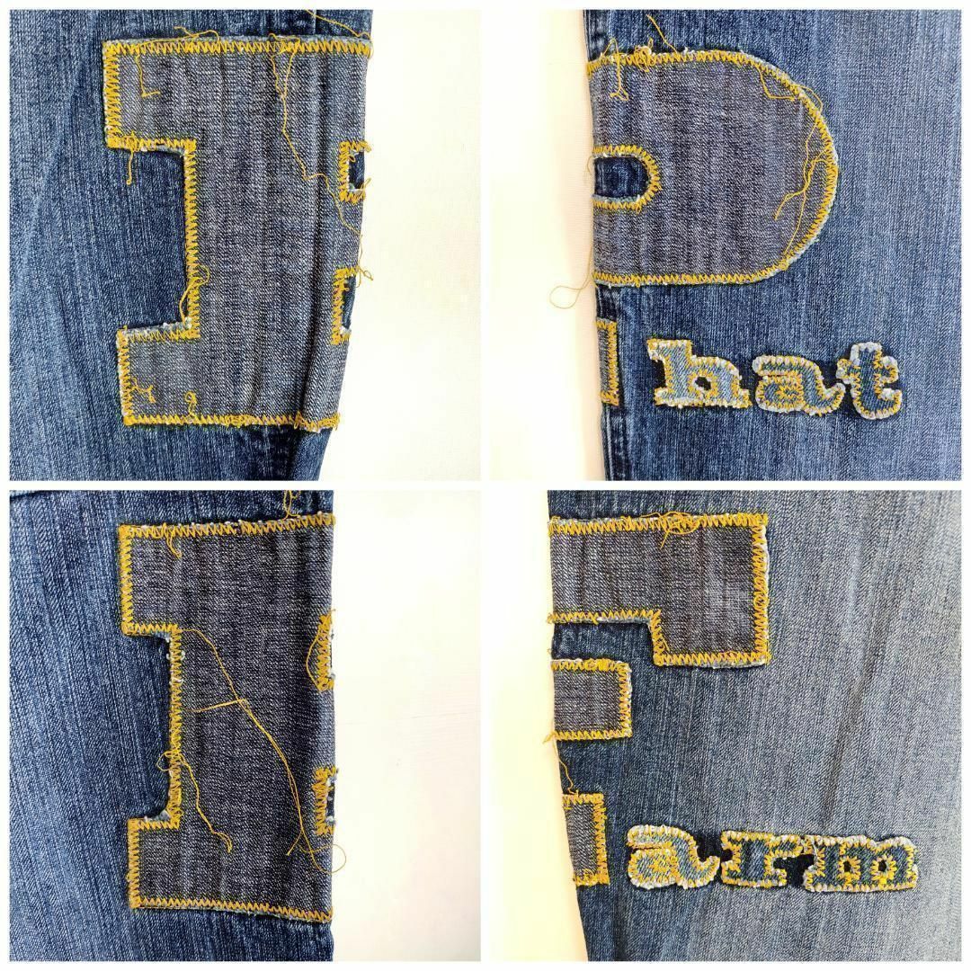 PHATFARM(ファットファーム)のW40 ファットファーム ロゴ刺繍ワイドバギーデニム ボトム ブルー 青 黄色 メンズのパンツ(デニム/ジーンズ)の商品写真