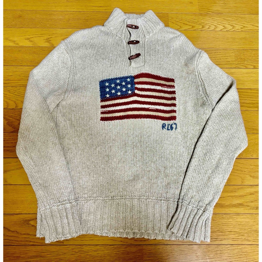 Ralph Lauren(ラルフローレン)のラルフローレン　星条旗ニット　Mサイズ　ハイネック　90s リネン　シルク メンズのトップス(ニット/セーター)の商品写真
