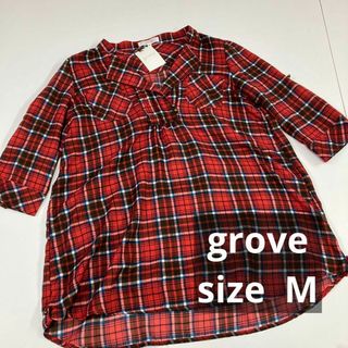 グローブ(grove)のgrove グローブ　ブラウス　チェック柄　カットソー　プルオーバー　古着(シャツ/ブラウス(半袖/袖なし))