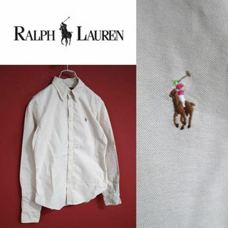 ラルフローレン(Ralph Lauren)の【希少ヴィンテージ】RALPH LAUREN ロゴ刺繍 ベージュ系 シャツ 長袖(シャツ/ブラウス(長袖/七分))