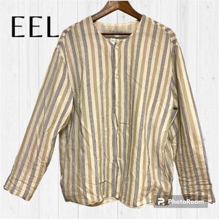 イール(EEL)の【美品】EEL products トマトときゅうり　ノーカラーシャツ　ストライプ(シャツ/ブラウス(長袖/七分))