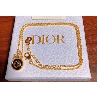 クリスチャンディオール(Christian Dior)のDior 黒 ストーン 丸 ネックレス 上品 ゴールド ロゴ CD シンプル(ネックレス)