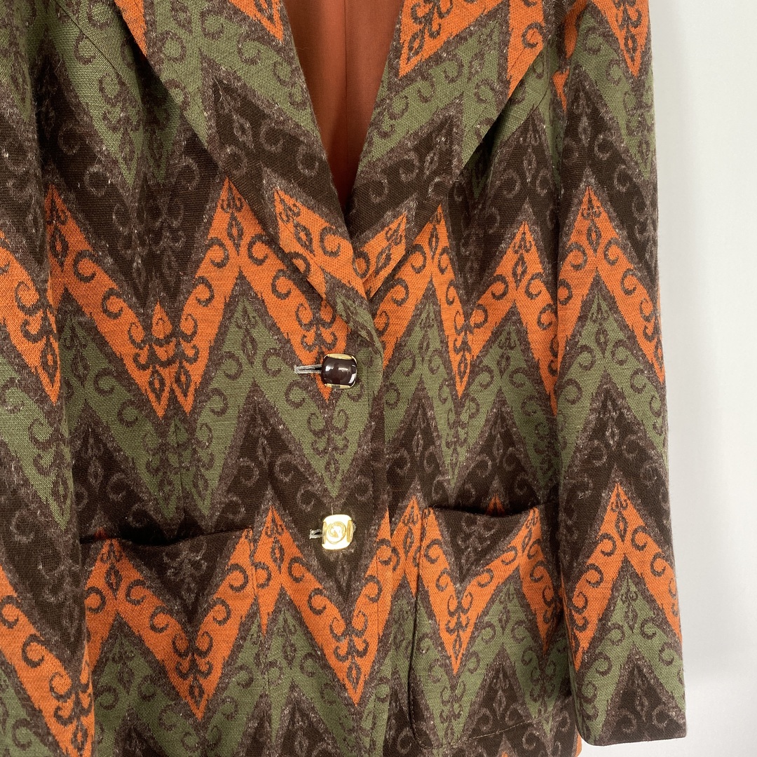 【テーラードジャケット　ダブルポケット　レトロボタン　オレンジ　茶　緑　古着】 メンズのジャケット/アウター(テーラードジャケット)の商品写真