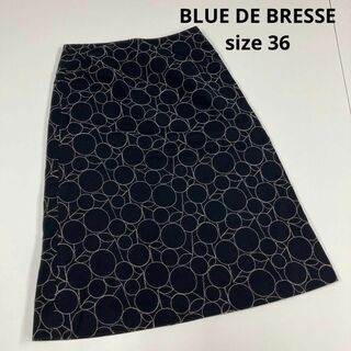 BLUE DE BRESSE スカート　刺繍　古着女子　36 ブラック　ドット(ひざ丈スカート)