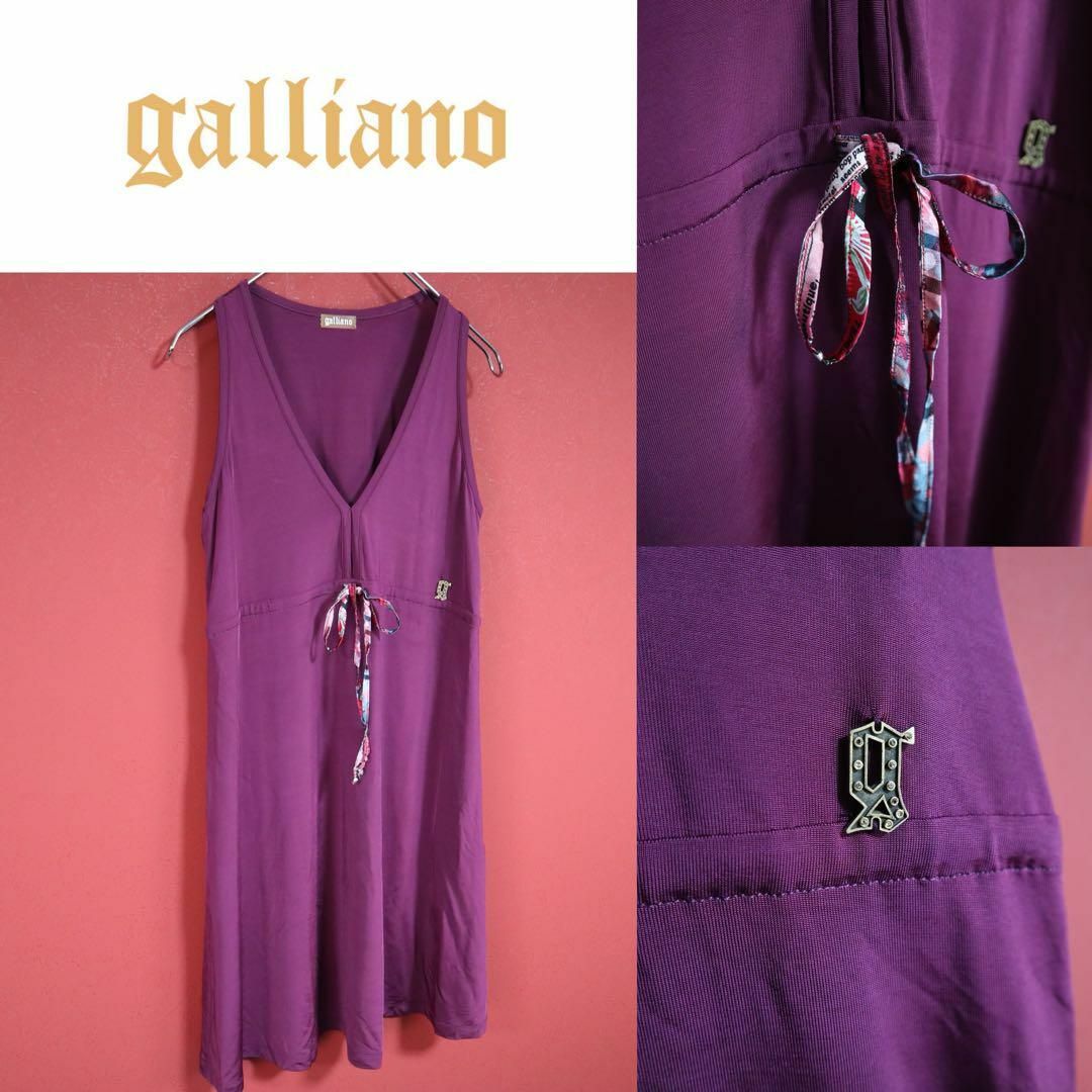 GALLIANO(ガリアーノ)の【極希少】galliano ロゴ プレートデザイン パープル ロングワンピース レディースのワンピース(ロングワンピース/マキシワンピース)の商品写真