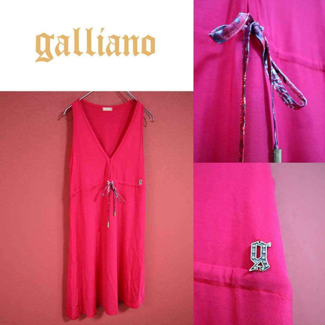 GALLIANO(ガリアーノ)の【極希少】galliano ロゴ プレートデザイン ピンク ロングワンピース レディースのワンピース(ロングワンピース/マキシワンピース)の商品写真