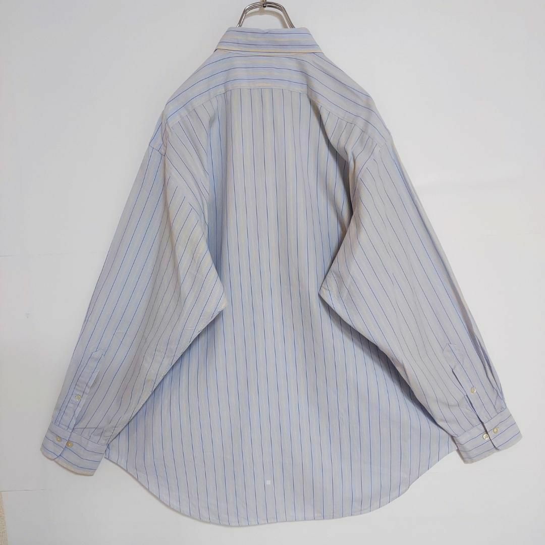 90s ポロバイラルフローレン ストライプシャツ L ブルー 青水色 ポニー刺繍 メンズのトップス(シャツ)の商品写真