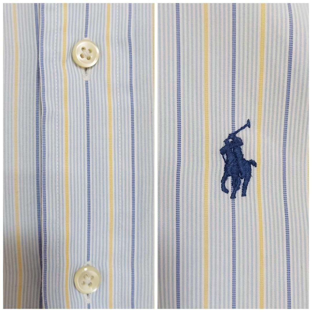 90s ポロバイラルフローレン ストライプシャツ L ブルー 青水色 ポニー刺繍 メンズのトップス(シャツ)の商品写真