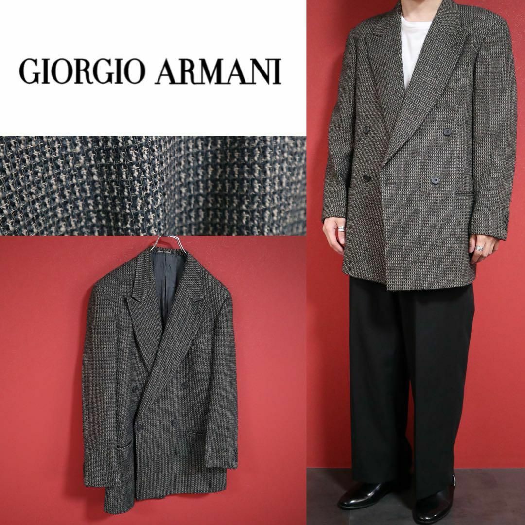 【極希少】ジョルジオアルマーニ 総柄 ピークドラペル ダブルテーラードジャケット