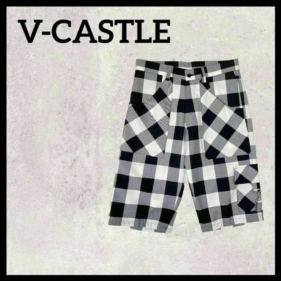 ☆新品☆ V-CASTLE ブイカースル　メンズ　ハーフパンツ　黒色　チェックL メンズのパンツ(その他)の商品写真