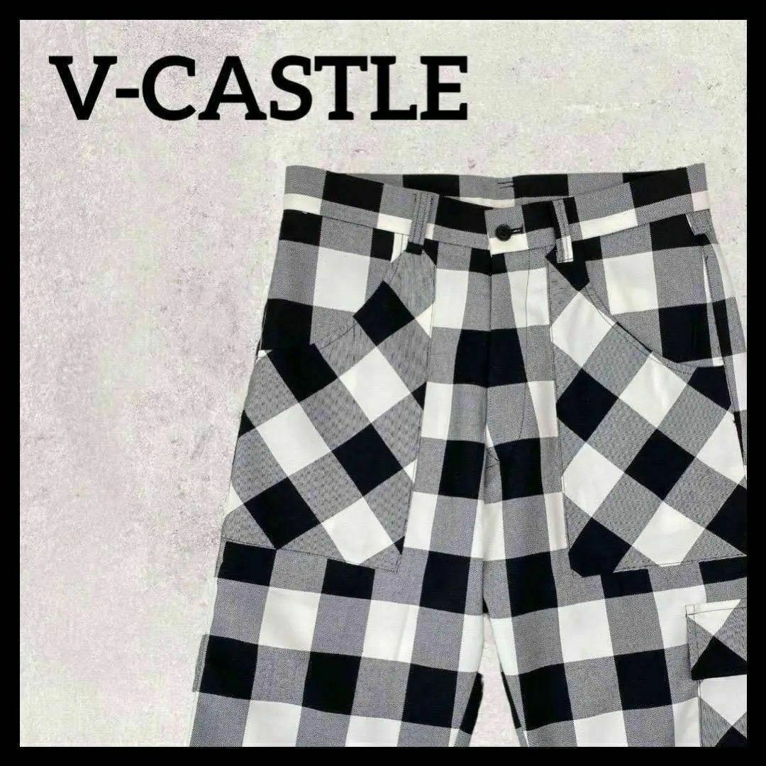 ☆新品☆ V-CASTLE ブイカースル　メンズ　ハーフパンツ　黒色　チェックL メンズのパンツ(その他)の商品写真