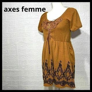 アクシーズファム(axes femme)のaxes femme アクシーズファム　ワンピース　ニット　ガーリー　マスタード(ひざ丈ワンピース)