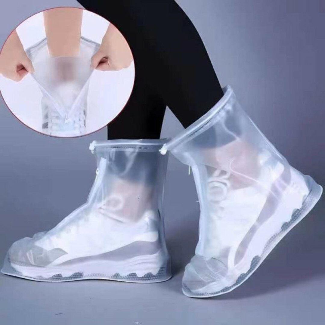 防水 シューズカバー XXLサイズ 白 レインブーツ長靴 雨具 靴カバー 半透明 メンズの靴/シューズ(長靴/レインシューズ)の商品写真