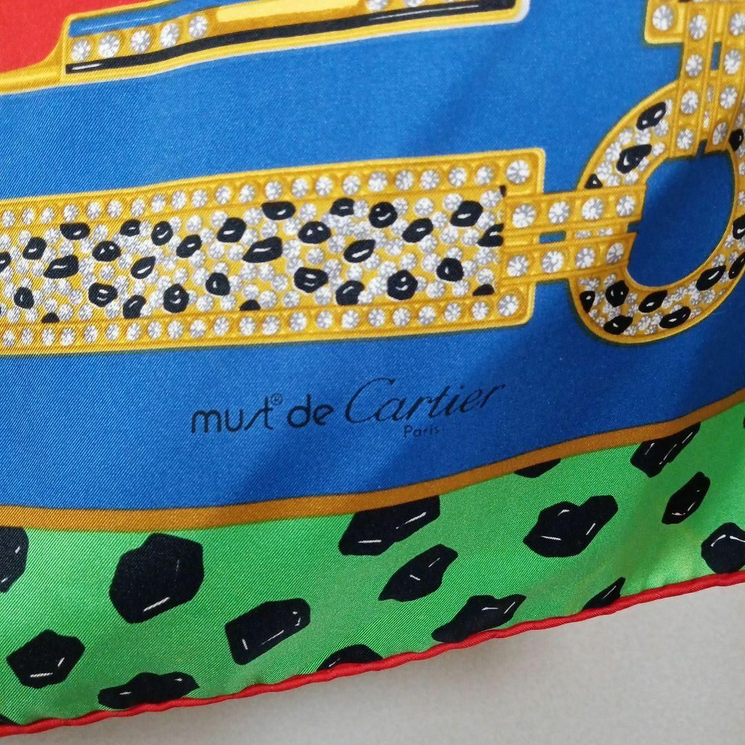 ⅩⅥ128超美品　カルティエ　スカーフ　高級シルク100　レオパード　豹柄　宝飾