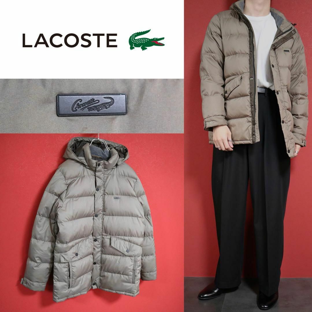 LACOSTE(ラコステ)のLACOSTE ラコステ フード付き ロゴデザイン ブラウン ダウンジャケット メンズのジャケット/アウター(ダウンジャケット)の商品写真