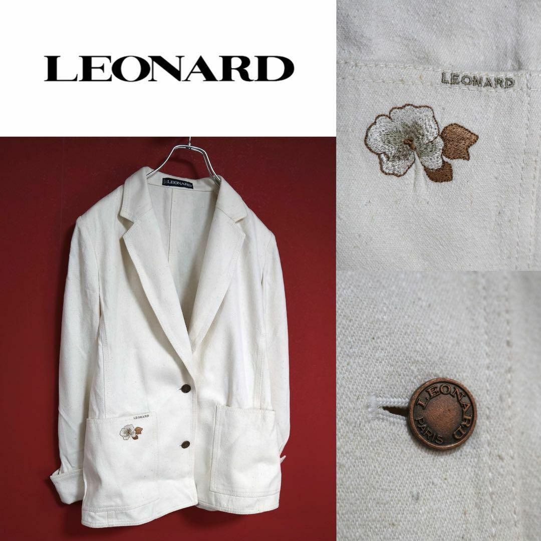 LEONARD(レオナール)の【最高級】LEONARD シルクデニム フラワー刺繍デザイン テーラードJKT レディースのジャケット/アウター(テーラードジャケット)の商品写真