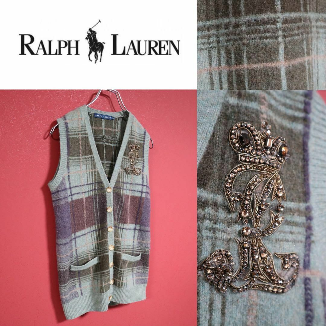 Ralph Lauren(ラルフローレン)の【最高級】RALPH LAUREN カシミヤ混 装飾デザイン ニット ベスト レディースのトップス(ベスト/ジレ)の商品写真