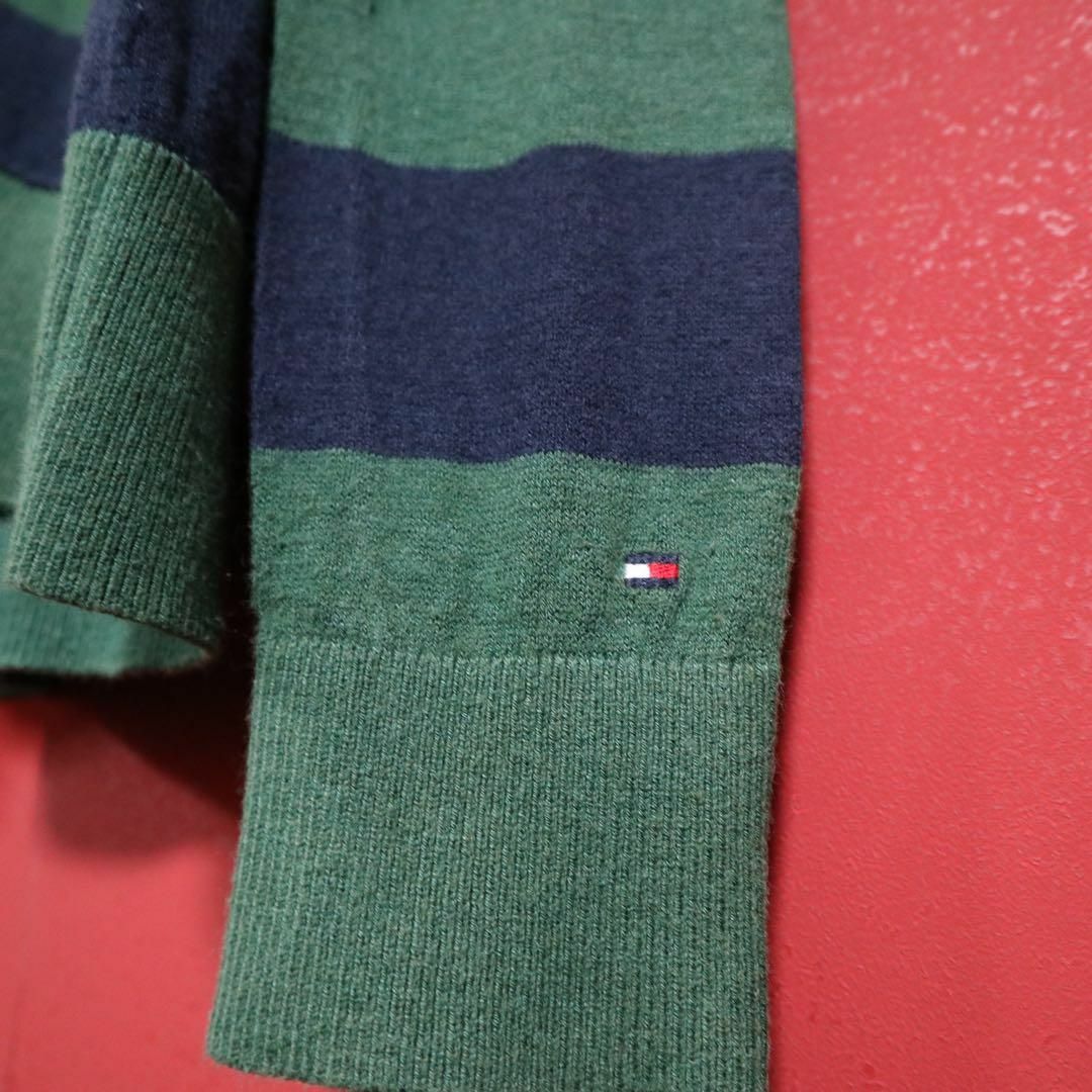 TOMMY HILFIGER(トミーヒルフィガー)のTOMMY HILFIGER 袖ロゴ刺繍 ボーダー柄 デザイン カーディガン レディースのトップス(カーディガン)の商品写真