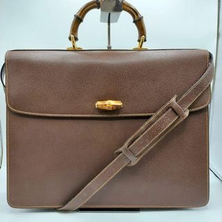 Gucci - 121　GUCCI　ビジネスバッグ　2way　レザー　バンブー　A4　自立　2室