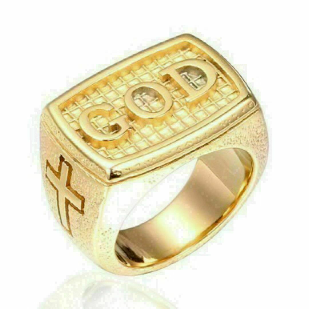 【R053】リング　メンズ　指輪　ゴールド　チタン　GOD 20号 メンズのアクセサリー(リング(指輪))の商品写真
