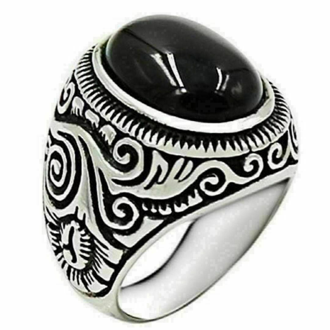 【R061】リング　メンズ　指輪　ブラック　黒　ステンレス　20号 メンズのアクセサリー(リング(指輪))の商品写真