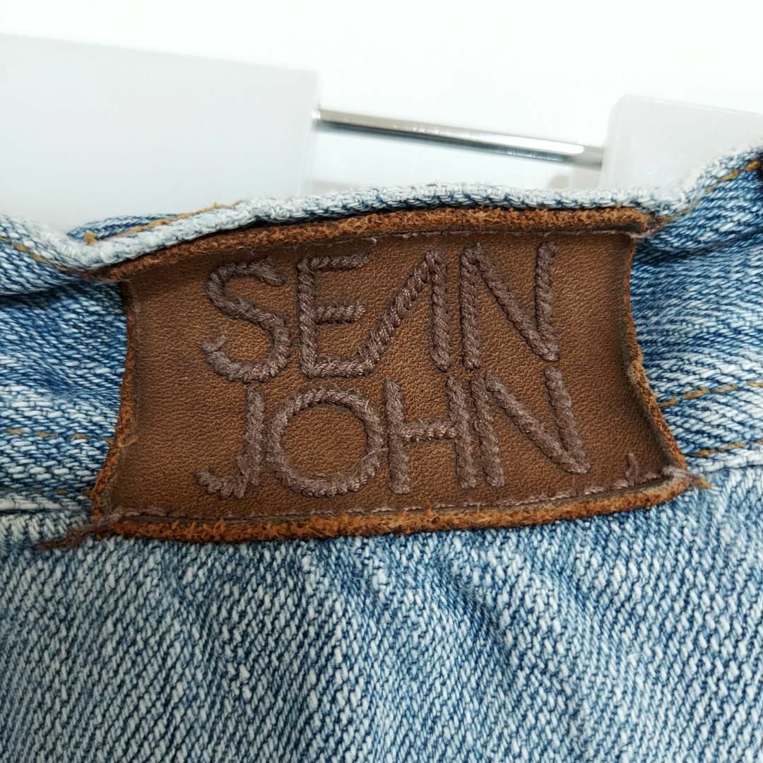 Sean John(ショーンジョン)のW32 ショーンジョン フロントロゴ刺繍 極太バギーボトム デニム ブルー 青 メンズのパンツ(デニム/ジーンズ)の商品写真