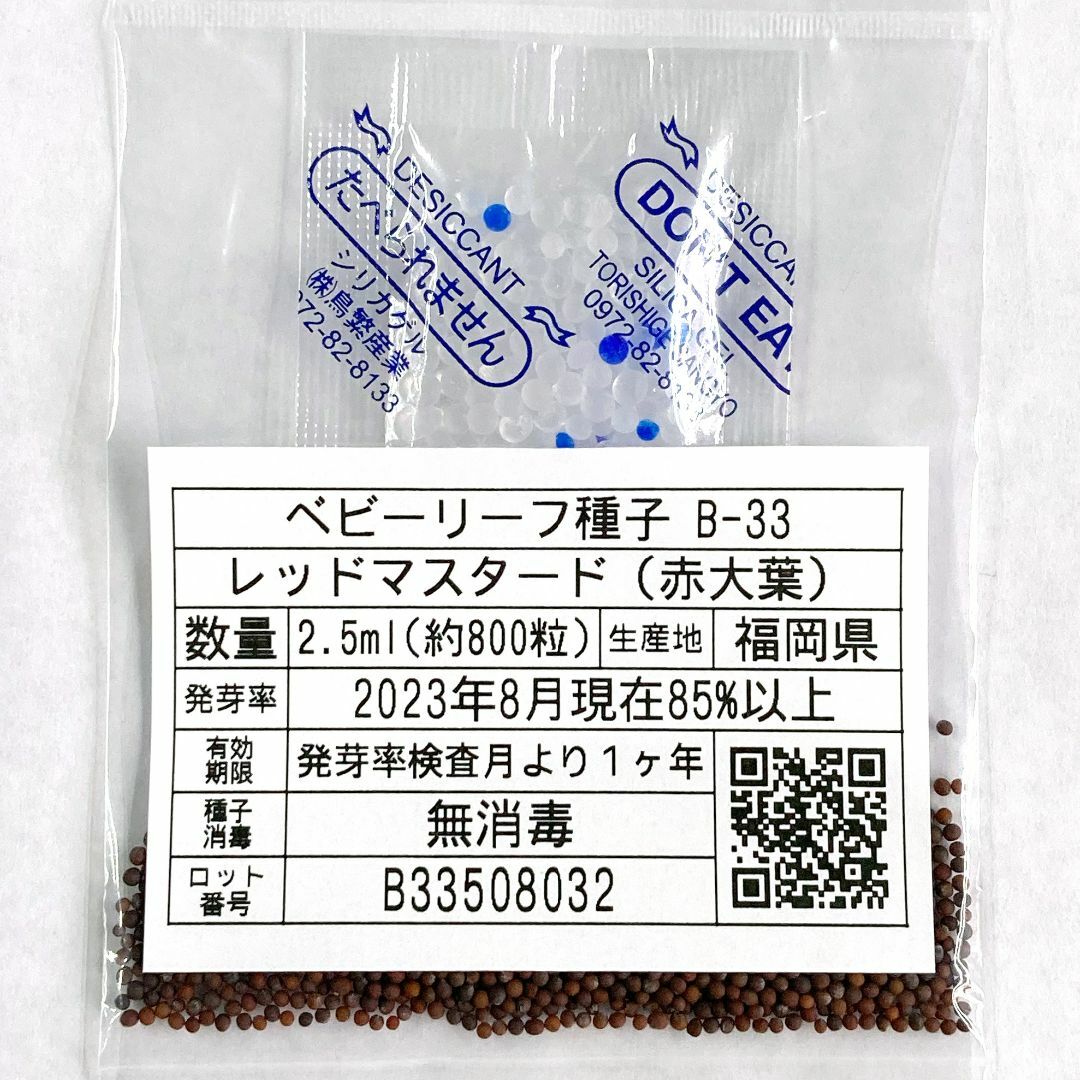 ベビーリーフ種子 B-33 レッドマスタード（赤大葉） 2.5ml x 2袋 食品/飲料/酒の食品(野菜)の商品写真