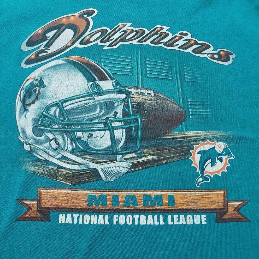 NFL ドルフィンズ ひび割れ プリントTシャツ XL グリーン 緑 白 茶色 メンズのトップス(Tシャツ/カットソー(半袖/袖なし))の商品写真