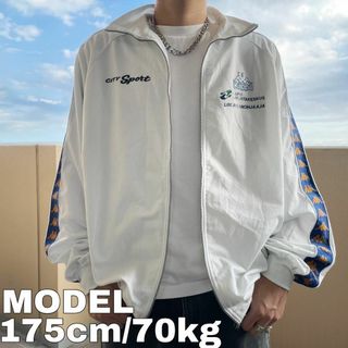 カッパ(Kappa)のカッパ トラックジャケット 90s 袖ロゴ サイドライン XL 白 青 オレンジ(ジャージ)