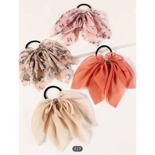 新品未使用 シフォンリボンヘアゴム 4点セット(ヘアゴム/シュシュ)