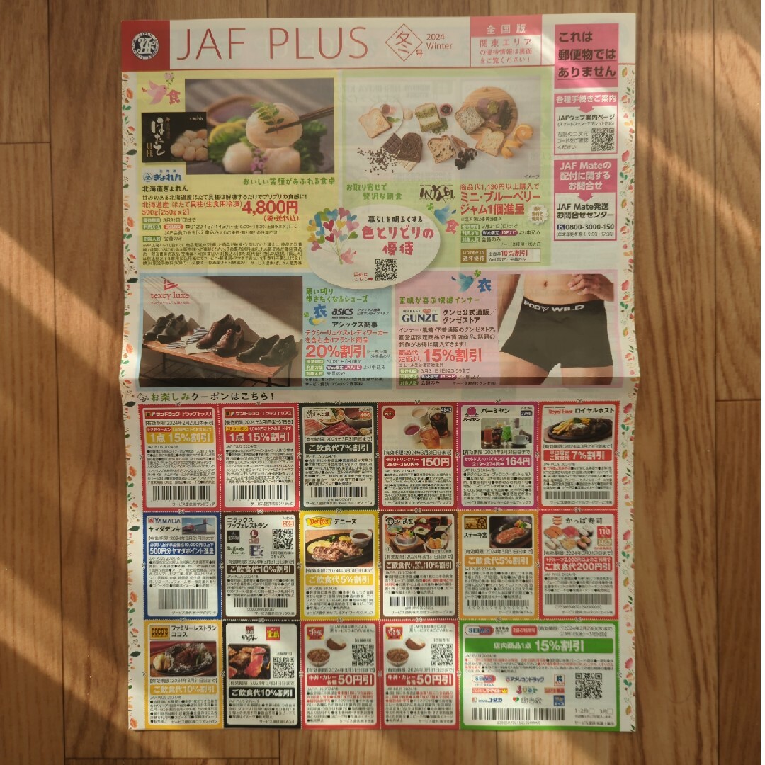 JAF PLUS クーポン　冬号　2024　全国版　関東エリア チケットの優待券/割引券(その他)の商品写真