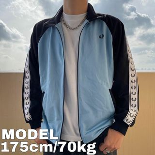 フレッドペリー(FRED PERRY)のフレッドペリー ヒットユニオン トラックジャケット 袖ロゴ 80s M 青 黒(ジャージ)