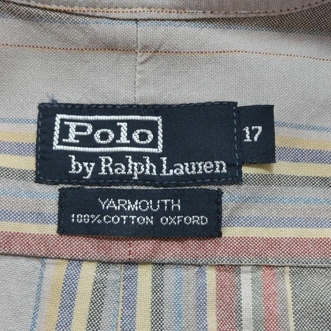 90s ポロバイラルフローレン ストライプシャツ 刺繍ポニー XL ベージュ 緑 メンズのトップス(シャツ)の商品写真