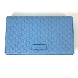 グッチ(GUCCI)のグッチ GUCCI ショルダーウォレット 466507 マイクログッチシマ 二つ折り 長財布  斜め掛け カバン 3WAY ショルダーバッグ レザー ブルー 新品同様(ショルダーバッグ)