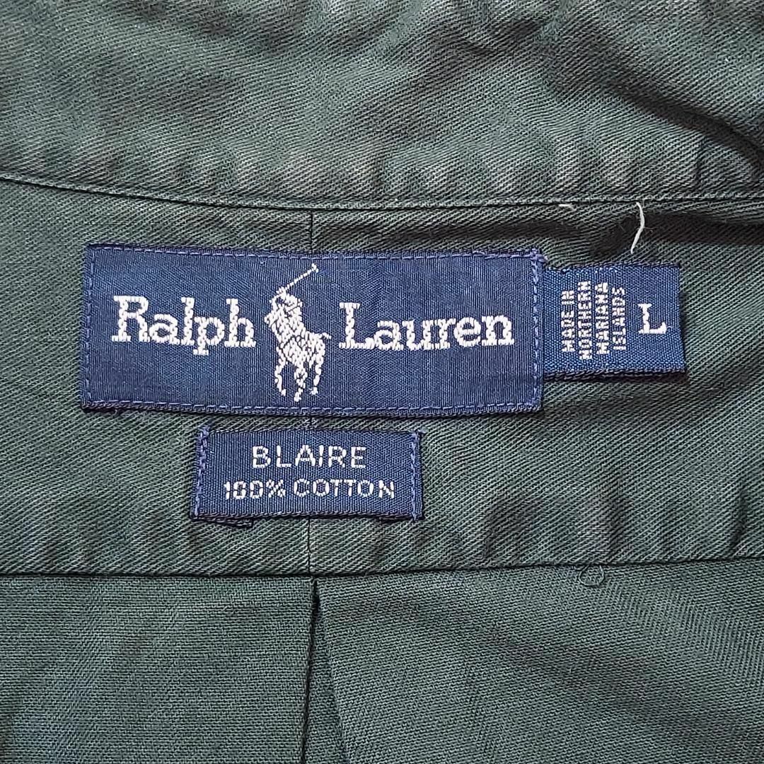Ralph Lauren(ラルフローレン)の90s ラルフローレン BD無地半袖シャツ L グリーン 緑 赤 ポニー 刺繍 メンズのトップス(シャツ)の商品写真