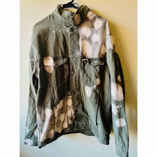 ザラ(ZARA)の豹柄ドット加工カーキgジャンリメイクジャケットカスタムZARAダメージ(Gジャン/デニムジャケット)