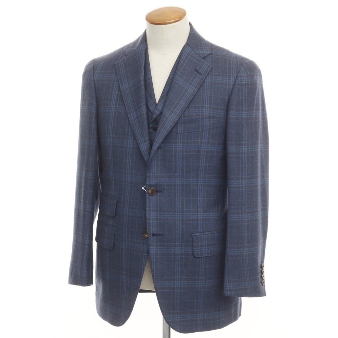 【中古】ドーメル DORMEUIL ウール テーラードジャケット ジレベストセット  ライトネイビーxブルー×ブラウン【サイズ46】【メンズ】 メンズのジャケット/アウター(テーラードジャケット)の商品写真