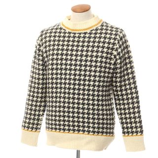 【中古】フザウール FUZA WOOL ウール モックネック ハウンドトゥース プルオーバーニット アイボリーxブラック【サイズM】【メンズ】(ニット/セーター)