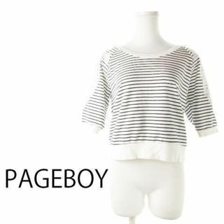 ページボーイ(PAGEBOY)のページボーイ レースポイント ボーダーニットソー F 白 230427CK17A(ニット/セーター)