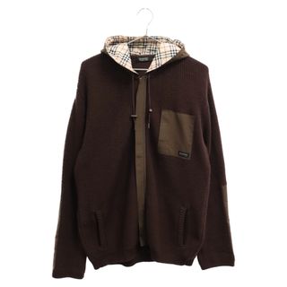 バーバリーブラックレーベル(BURBERRY BLACK LABEL)のBURBERRY BLACK LABEL バーバリー ブラックレーベル ナイロン ニット切り替え バーバリーチェック柄 ジップアップパーカー ジャケット ブラウン(フライトジャケット)