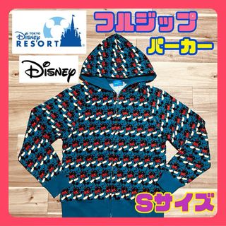 ディズニー(Disney)のDisney フルジップアップパーカー ミッキーマウス ブルー Sサイズ 総柄(パーカー)