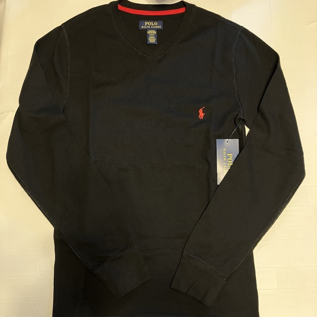 Ralph Lauren(ラルフローレン)のメンズM 黒　Vネック　ワッフルニットロンT ラルフローレン メンズのトップス(Tシャツ/カットソー(七分/長袖))の商品写真