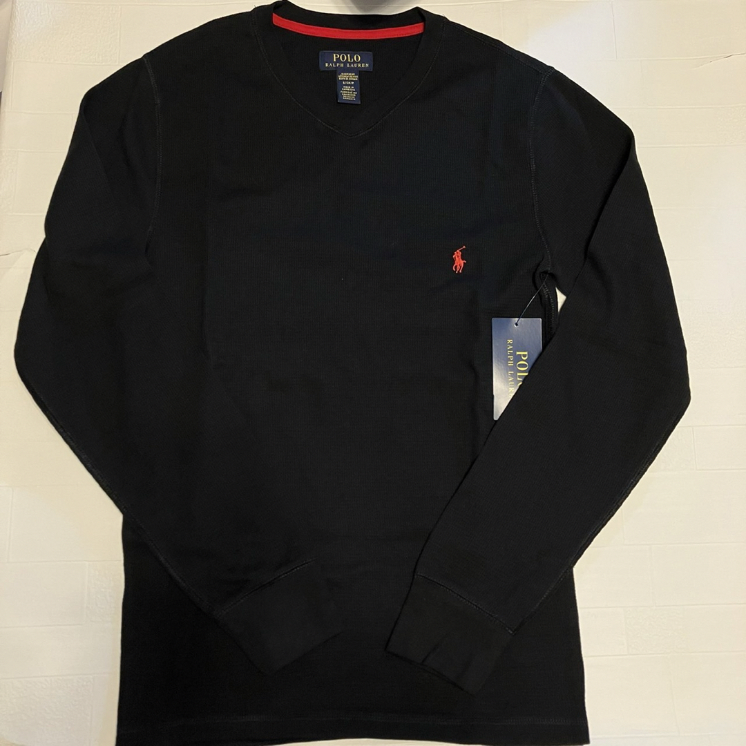 Ralph Lauren(ラルフローレン)のメンズM 黒　Vネック　ワッフルニットロンT ラルフローレン メンズのトップス(Tシャツ/カットソー(七分/長袖))の商品写真